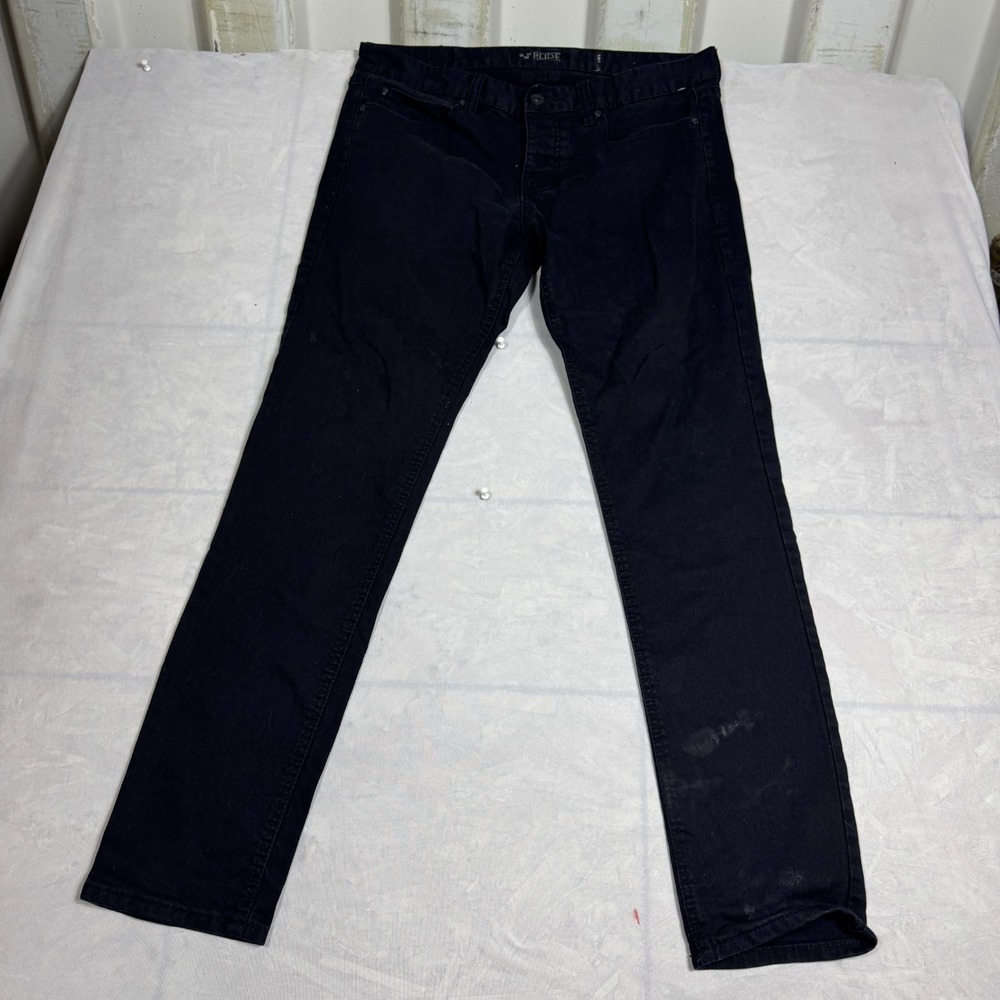 Rude Skinny Leg Jeans Mens Black Denim Dark Wash 5-Pocket‎ Zip Fly Comfort
